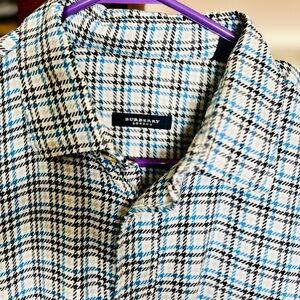 Burberry Men's Blue and Black Checkered Shirt